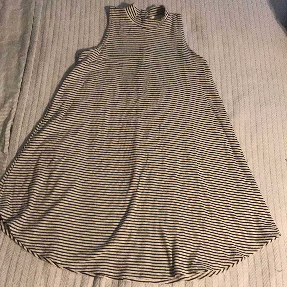 Striped high neck ribbed dress
